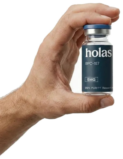 Hand holding Holas BPC-157 vial